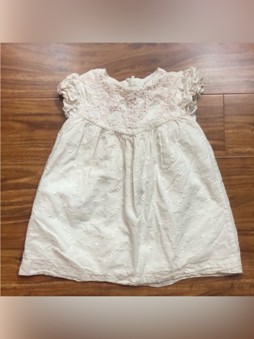 3/$25 Baby Girl Blush Floral Embroidered Babydoll Cottagecore Dress Size 12M